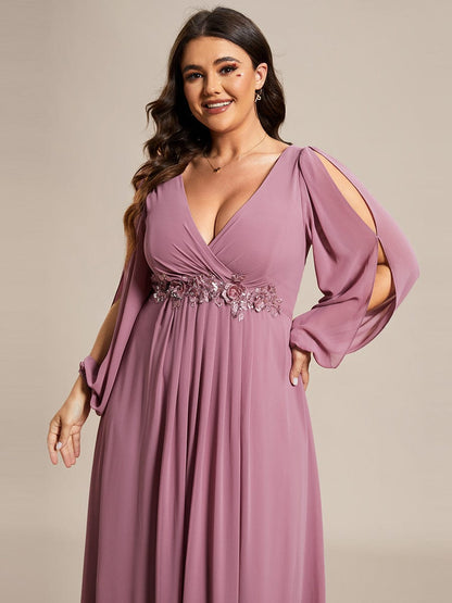 Elegant Chiffon Plus Size Evening Gown with Long Lantern Sleeves