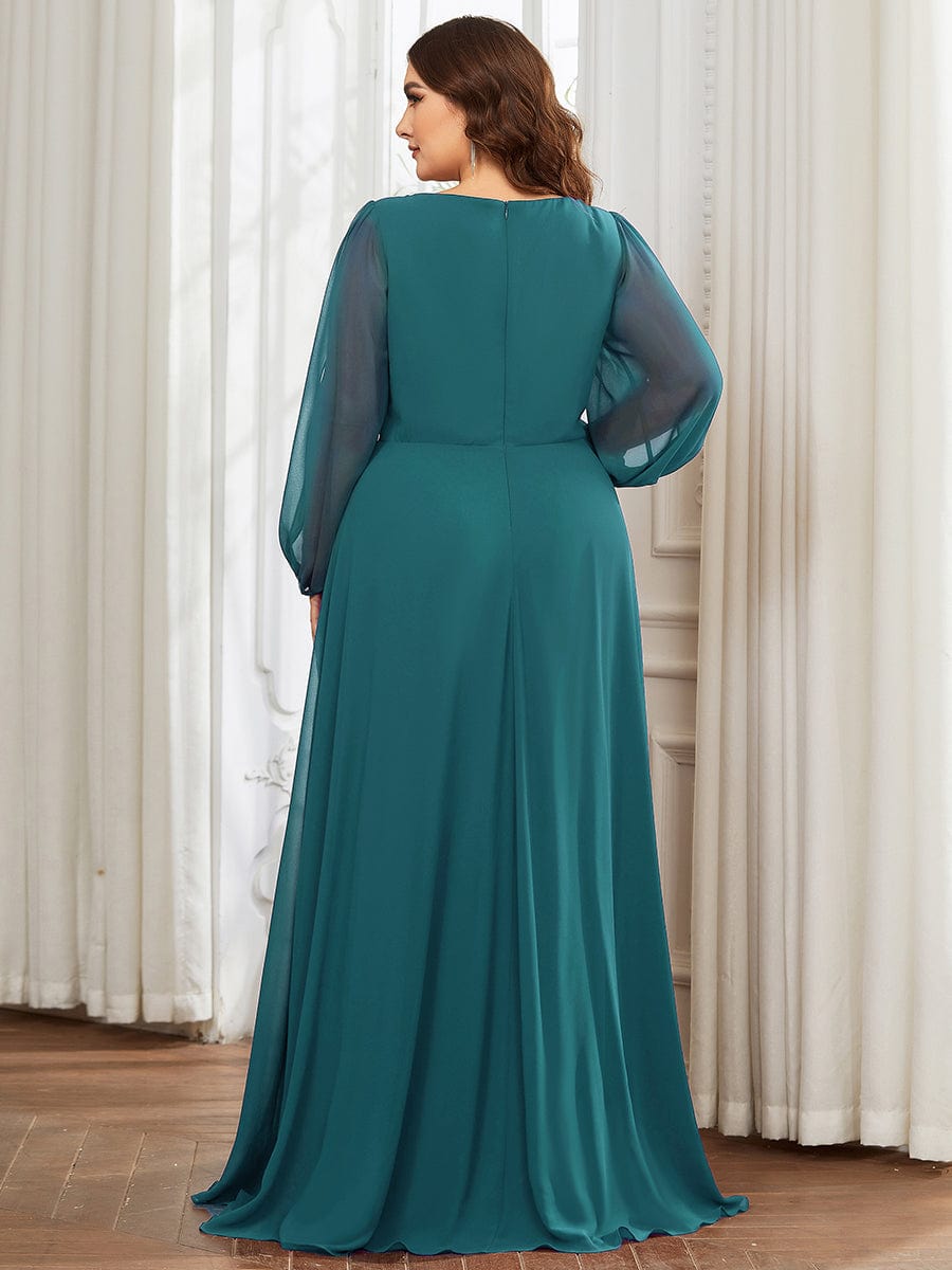 Elegant Chiffon Plus Size Evening Gown with Long Lantern Sleeves