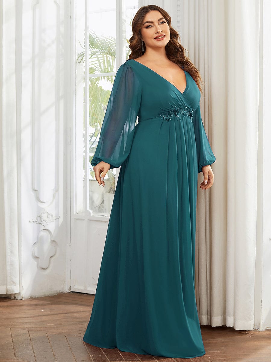 Elegant Chiffon Plus Size Evening Gown with Long Lantern Sleeves