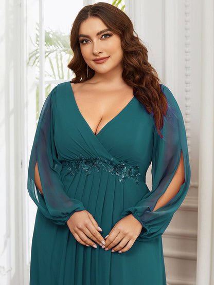 Elegant Chiffon Plus Size Evening Gown with Long Lantern Sleeves