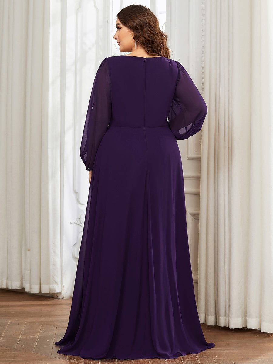 Elegant Chiffon Plus Size Evening Gown with Long Lantern Sleeves