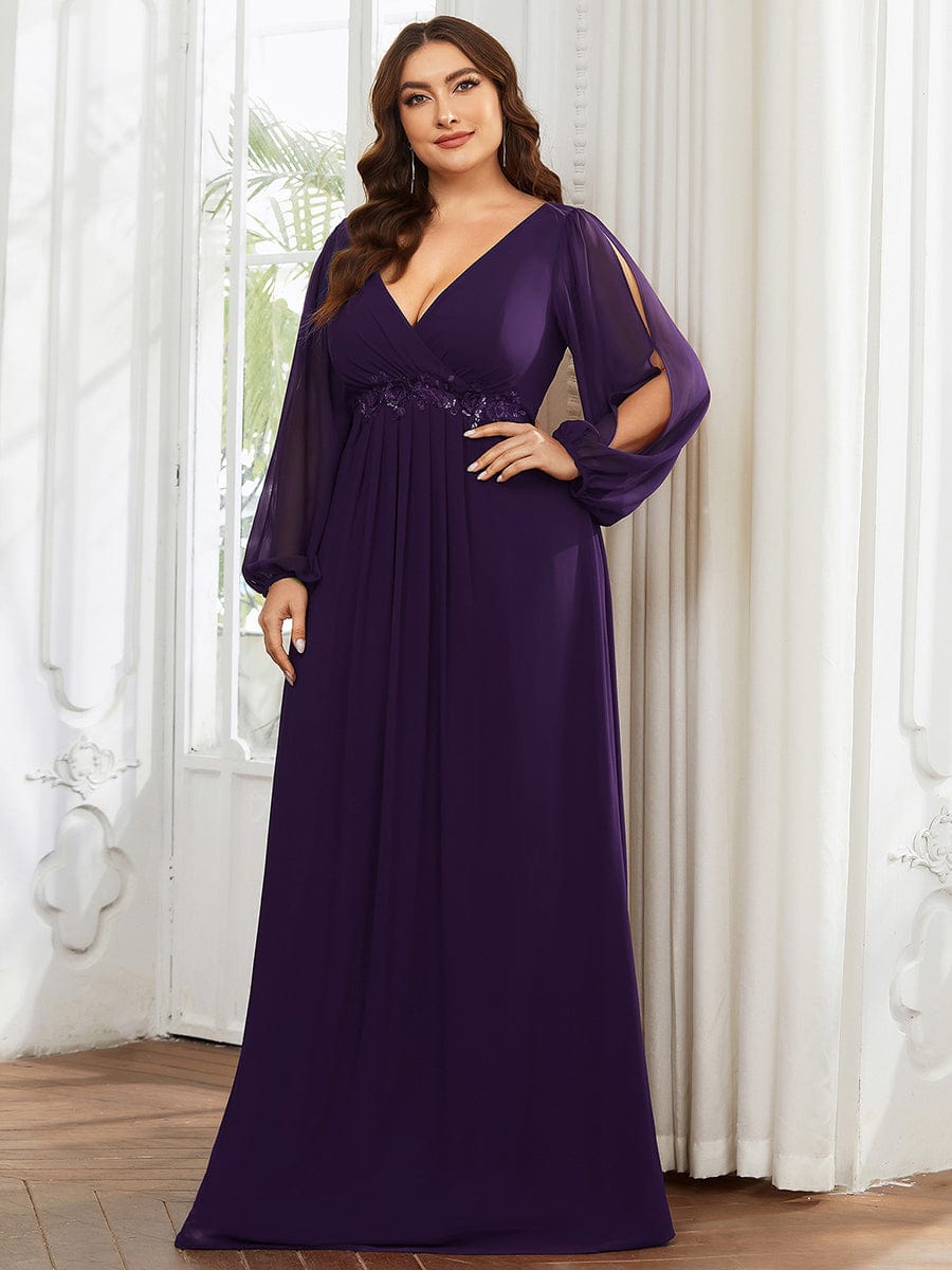 Elegant Chiffon Plus Size Evening Gown with Long Lantern Sleeves