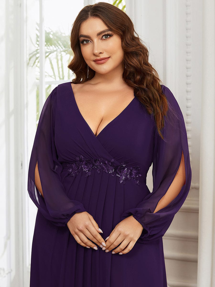 Elegant Chiffon Plus Size Evening Gown with Long Lantern Sleeves