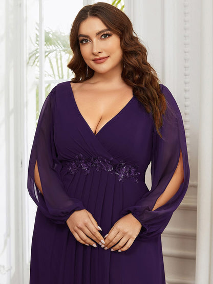 Elegant Chiffon Plus Size Evening Gown with Long Lantern Sleeves