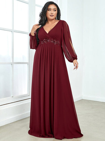 Elegant Chiffon Plus Size Evening Gown with Long Lantern Sleeves