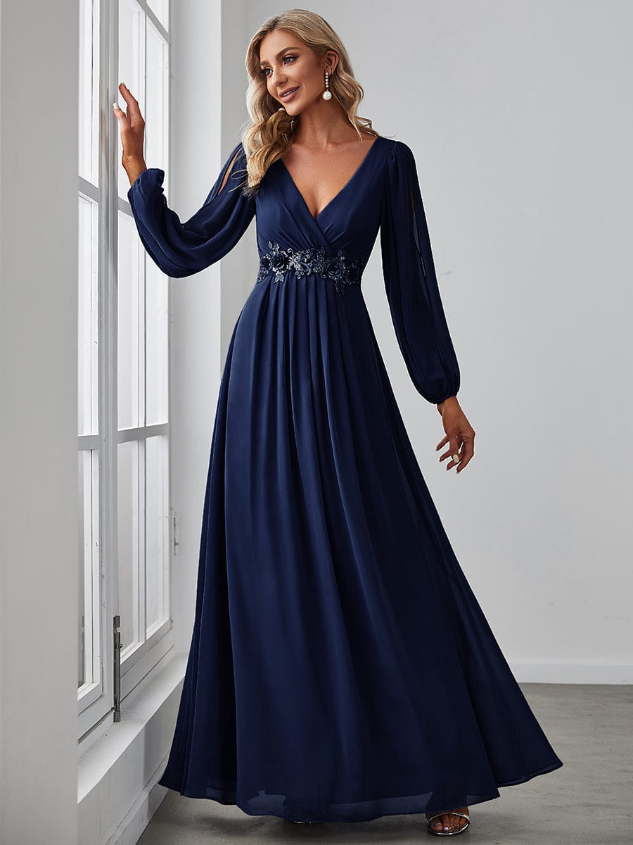 Elegant Chiffon Plus Size Evening Gown with Long Lantern Sleeves