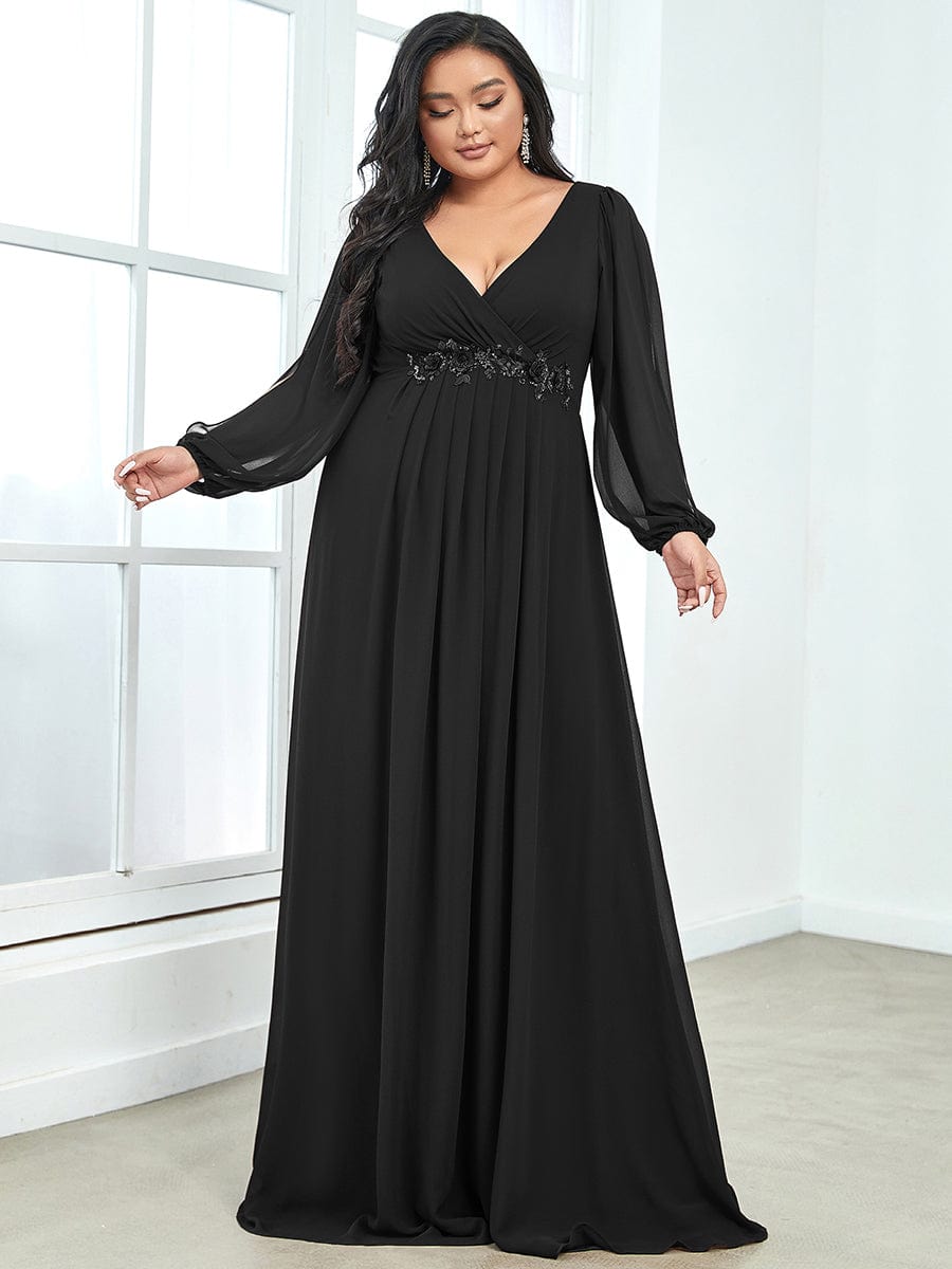 Elegant Chiffon Plus Size Evening Gown with Long Lantern Sleeves