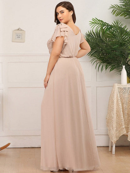 Elegant Chiffon Ruffles Sleeves Plus Size Maxi Evening Gown