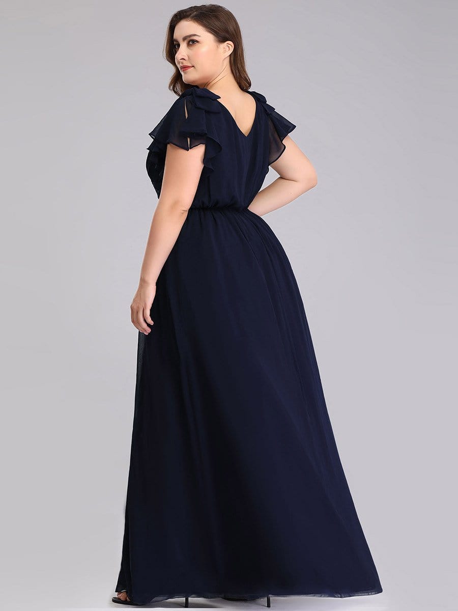 Elegant Chiffon Ruffles Sleeves Plus Size Maxi Evening Gown