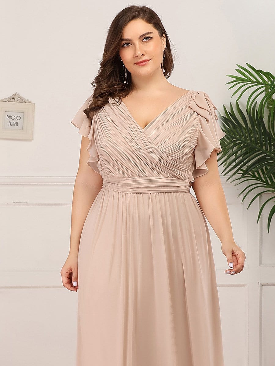 Elegant Chiffon Ruffles Sleeves Plus Size Maxi Evening Gown