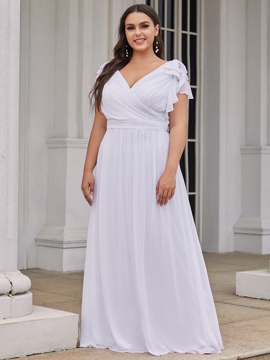 Elegant Chiffon Ruffles Sleeves Plus Size Maxi Evening Gown
