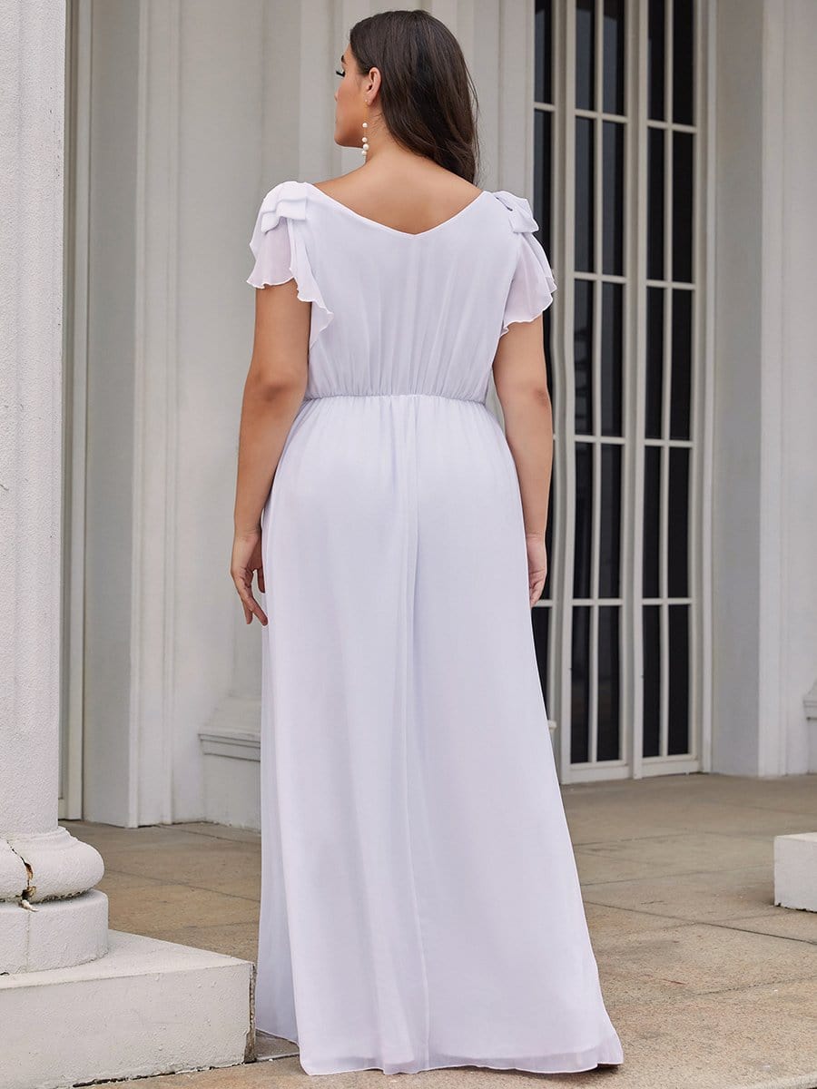 Elegant Chiffon Ruffles Sleeves Plus Size Maxi Evening Gown