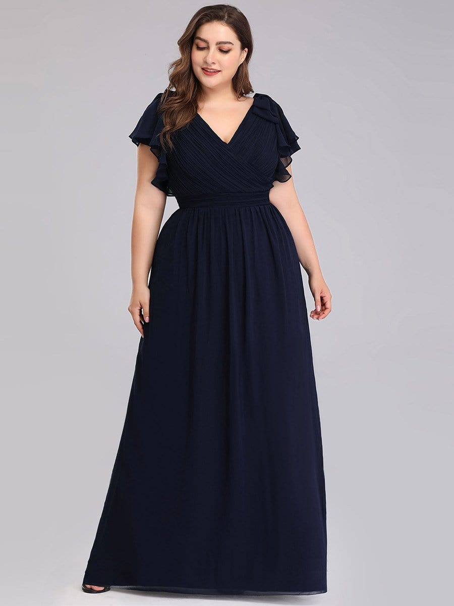 Elegant Chiffon Ruffles Sleeves Plus Size Maxi Evening Gown