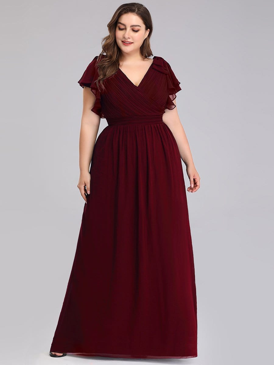 Elegant Chiffon Ruffles Sleeves Plus Size Maxi Evening Gown