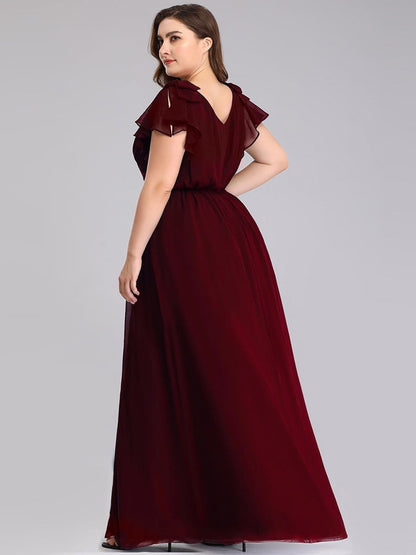 Elegant Chiffon Ruffles Sleeves Plus Size Maxi Evening Gown