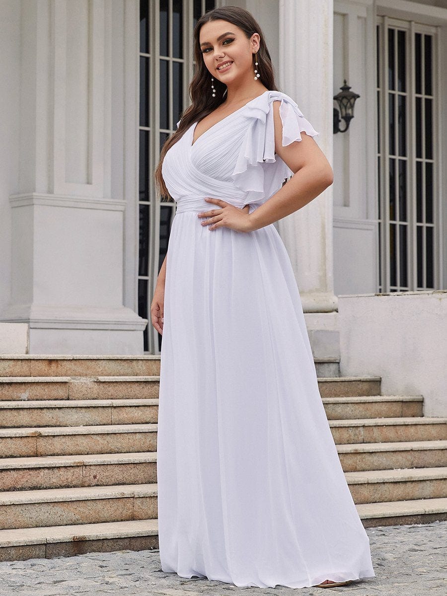Elegant Chiffon Ruffles Sleeves Plus Size Maxi Evening Gown