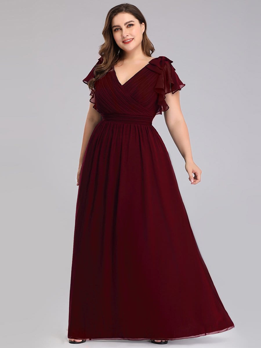 Elegant Chiffon Ruffles Sleeves Plus Size Maxi Evening Gown