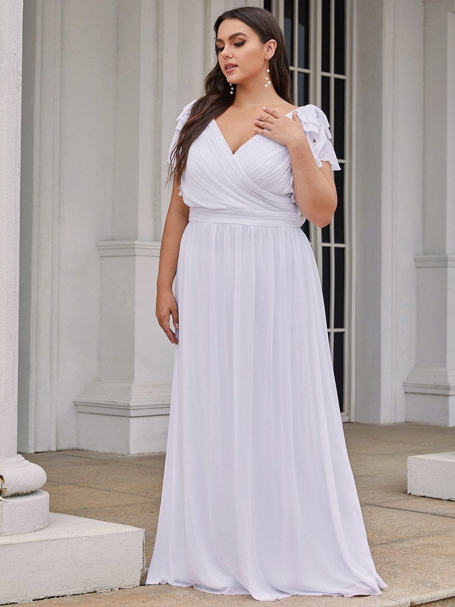 Elegant Chiffon Ruffles Sleeves Plus Size Maxi Evening Gown