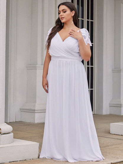 Elegant Chiffon Ruffles Sleeves Plus Size Maxi Evening Gown