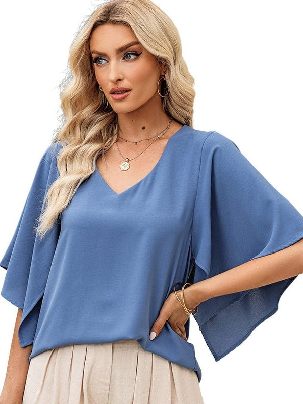 Elegant Chiffon V-Neck Pullover for Women in Various Colors and Sizes