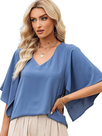 Elegant Chiffon V-Neck Pullover for Women in Various Colors and Sizes