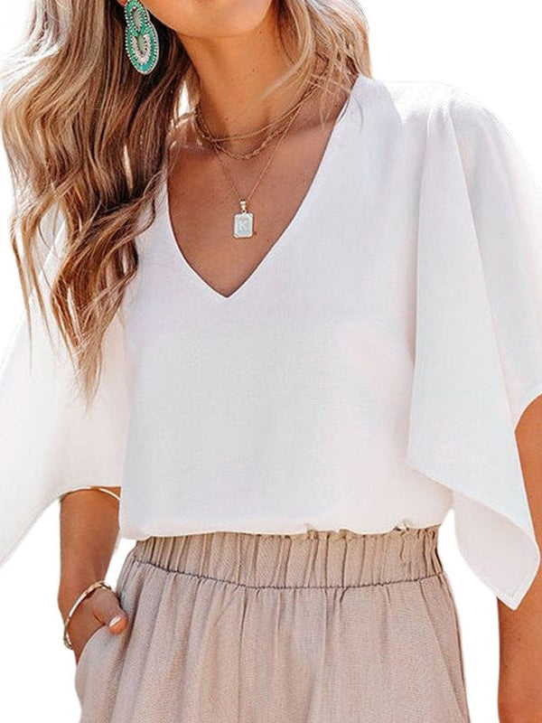 Elegant Chiffon V-Neck Pullover for Women in Various Colors and Sizes