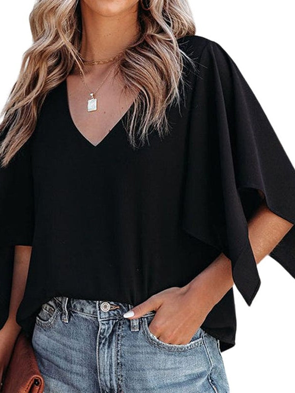 Elegant Chiffon V-Neck Pullover for Women in Various Colors and Sizes