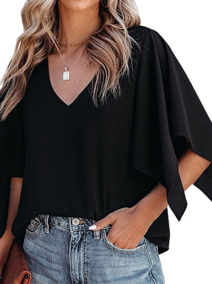 Elegant Chiffon V-Neck Pullover for Women in Various Colors and Sizes