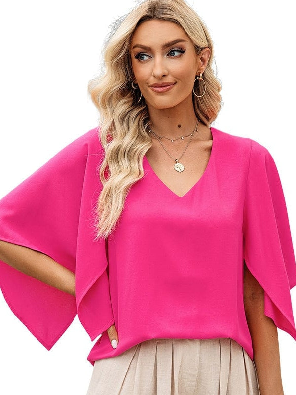 Elegant Chiffon V-Neck Pullover for Women in Various Colors and Sizes