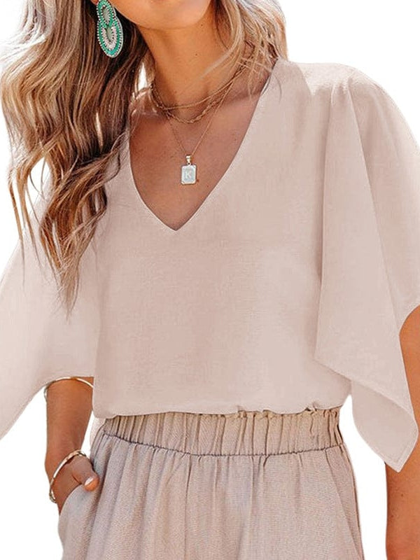 Elegant Chiffon V-Neck Pullover for Women in Various Colors and Sizes