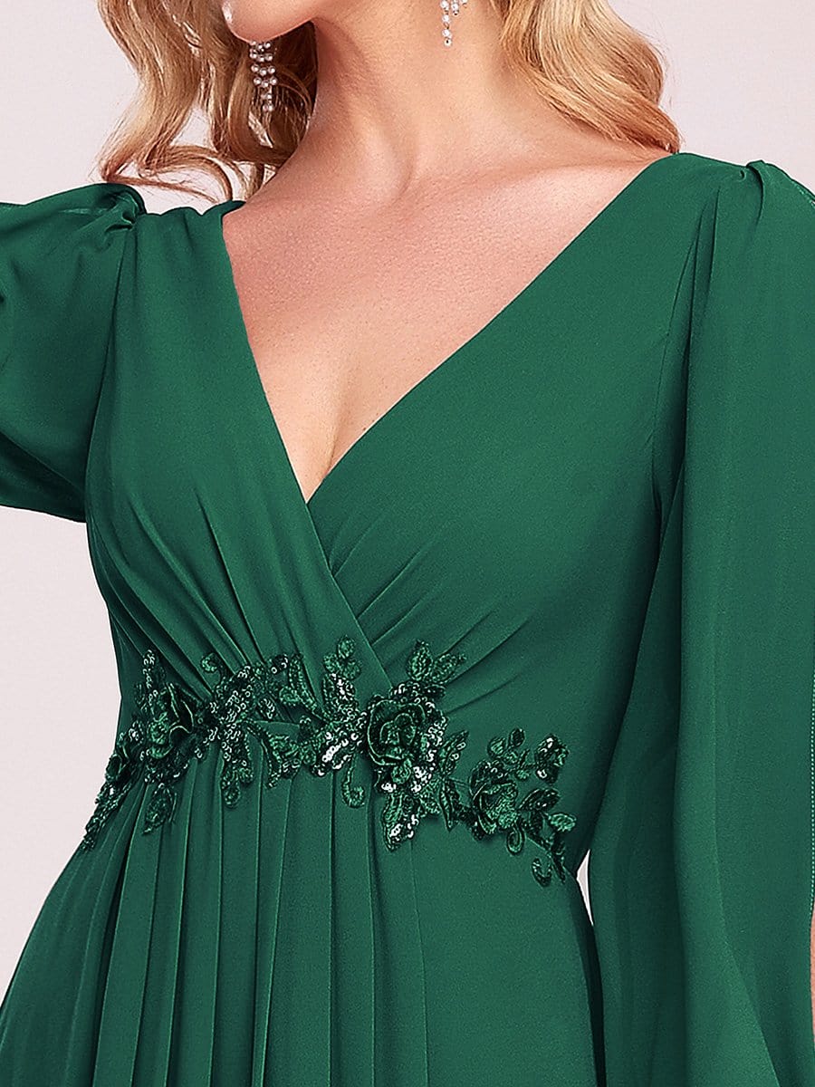 Elegant Chiffon V-Neckline Long Sleeve Formal Evening Dress