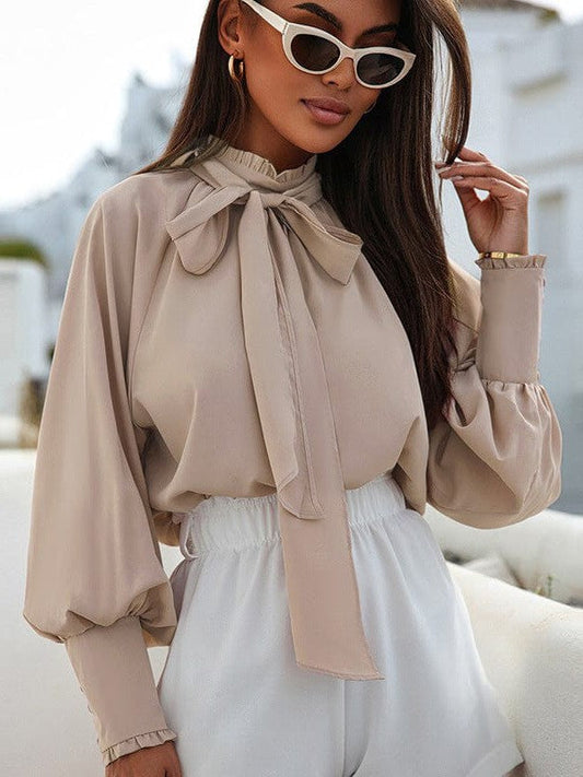 Elegant Chiffon Women's Pullover with Bow Tie Ribbon
