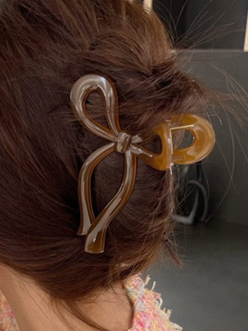 Elegant Coffee Claw Clip with Long Tail Bow Knot Shape