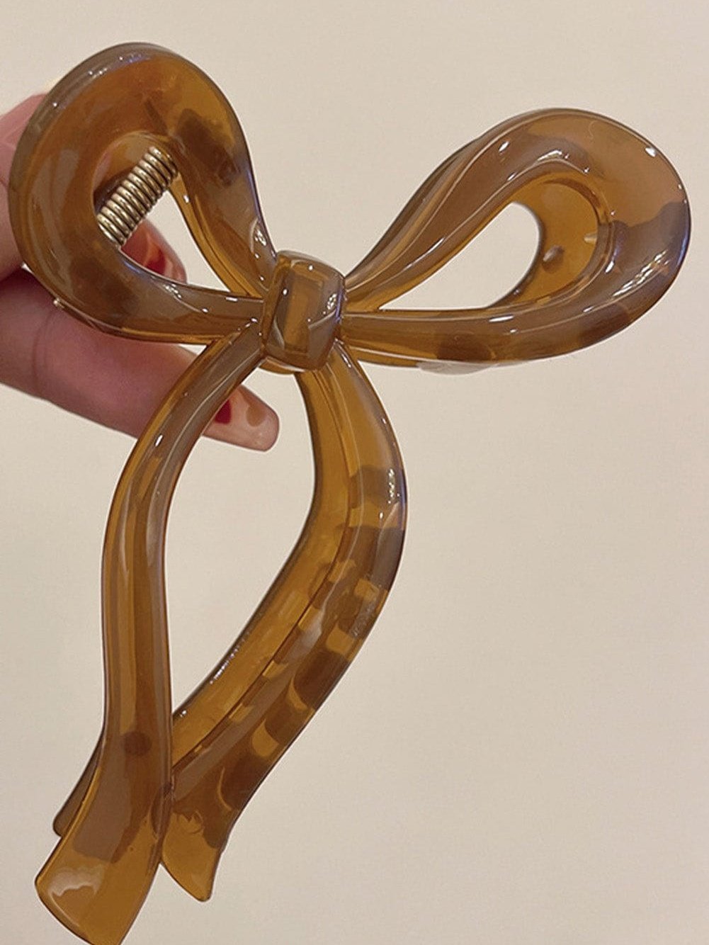 Elegant Coffee Claw Clip with Long Tail Bow Knot Shape
