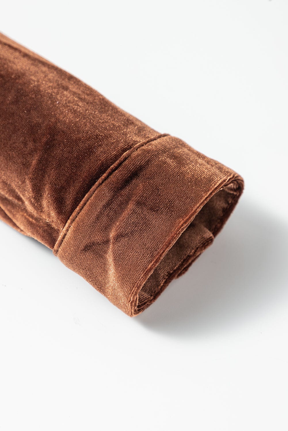 Elegant Coffee Velvet Shift Dress with Collared V Neck & Pockets