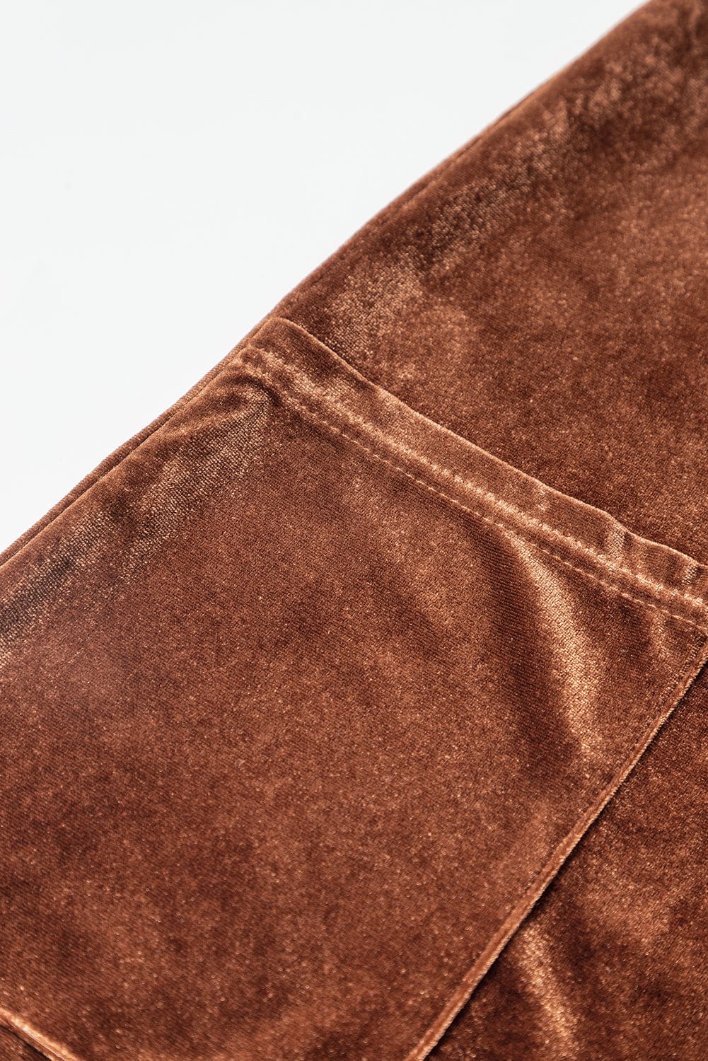 Elegant Coffee Velvet Shift Dress with Collared V Neck & Pockets