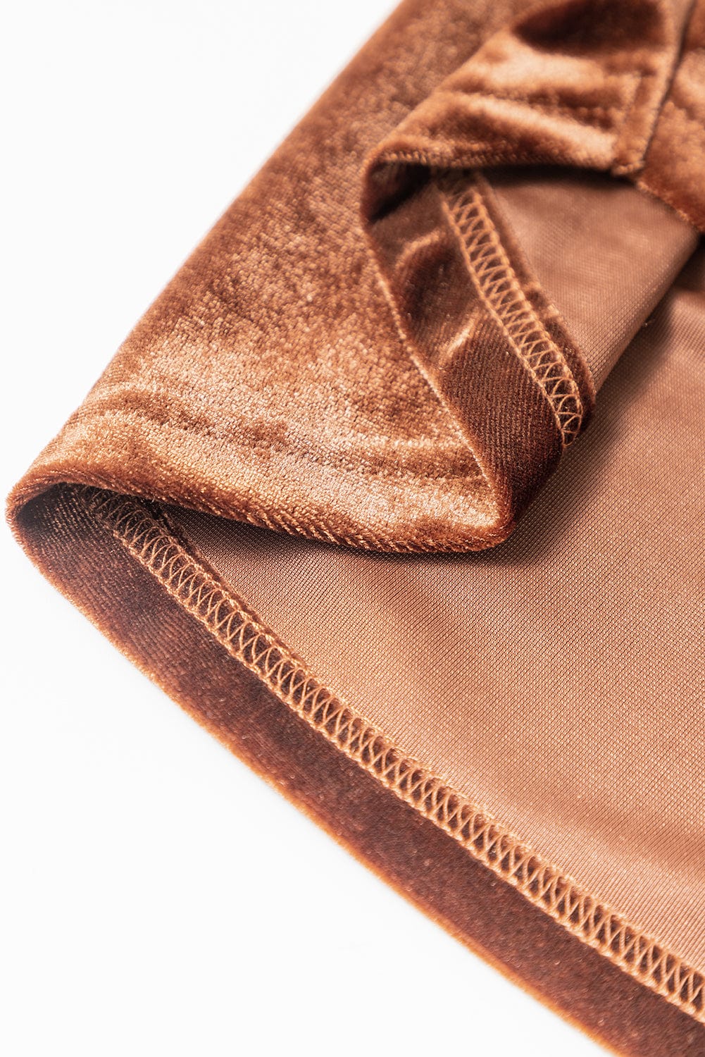 Elegant Coffee Velvet Shift Dress with Collared V Neck & Pockets