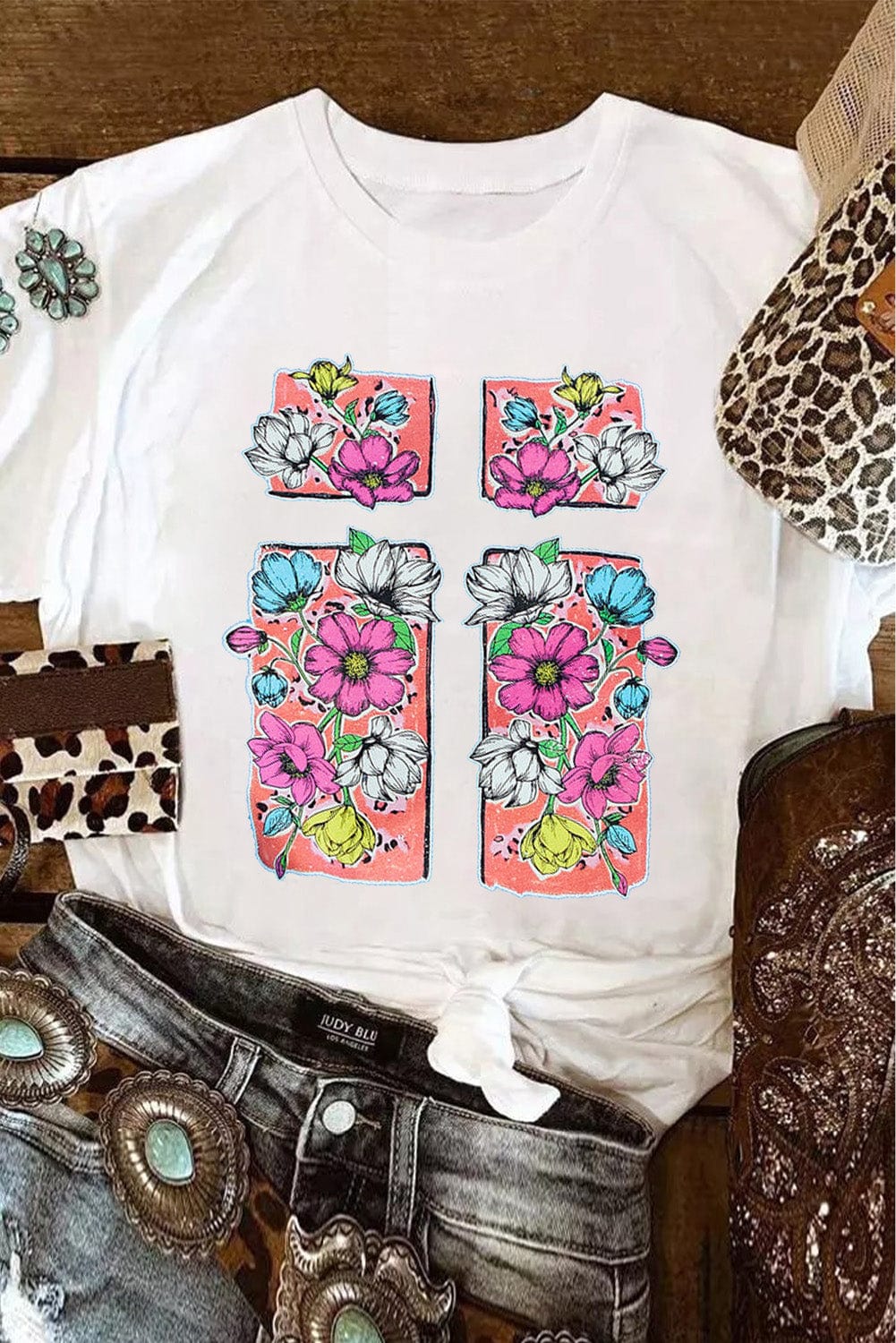 Elegant Cross and Floral Graphic White Easter Tee