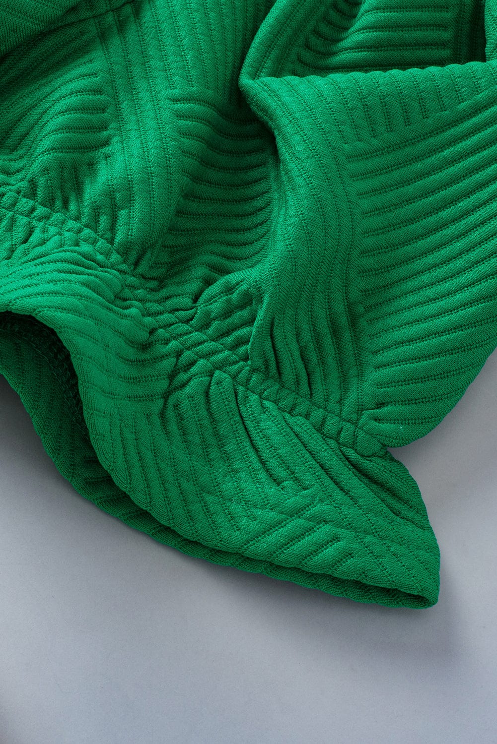 Elegant Dark Green Ruffled Textured Puff Sleeve Blouse