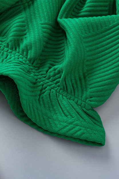 Elegant Dark Green Ruffled Textured Puff Sleeve Blouse