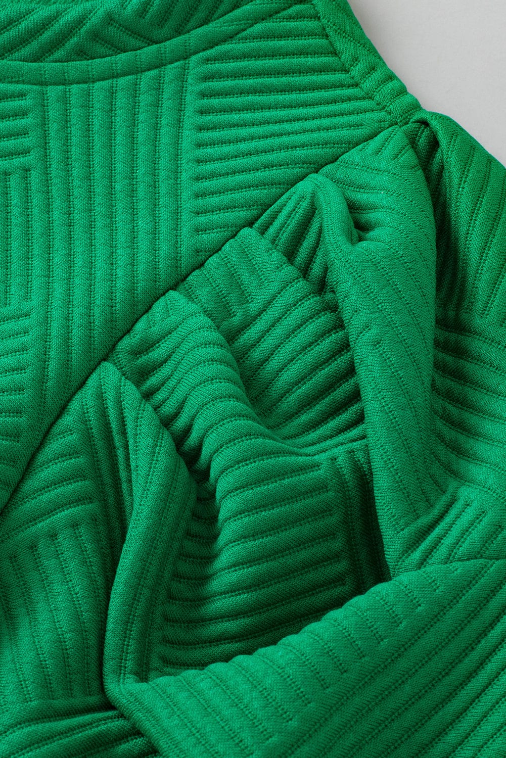 Elegant Dark Green Ruffled Textured Puff Sleeve Blouse