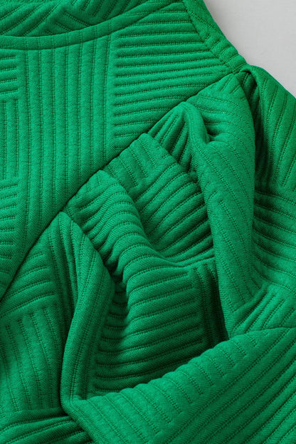 Elegant Dark Green Ruffled Textured Puff Sleeve Blouse