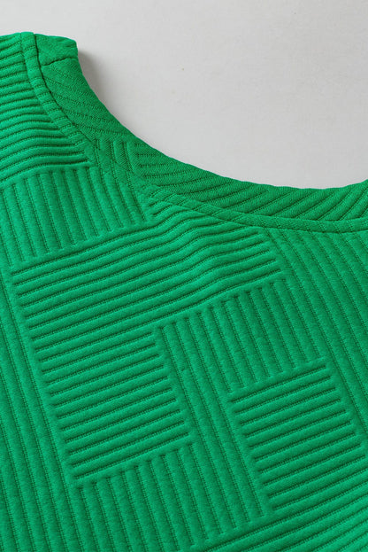 Elegant Dark Green Ruffled Textured Puff Sleeve Blouse