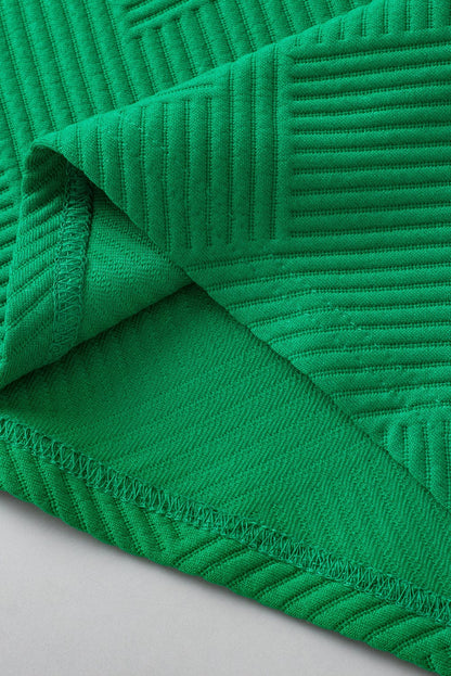 Elegant Dark Green Ruffled Textured Puff Sleeve Blouse