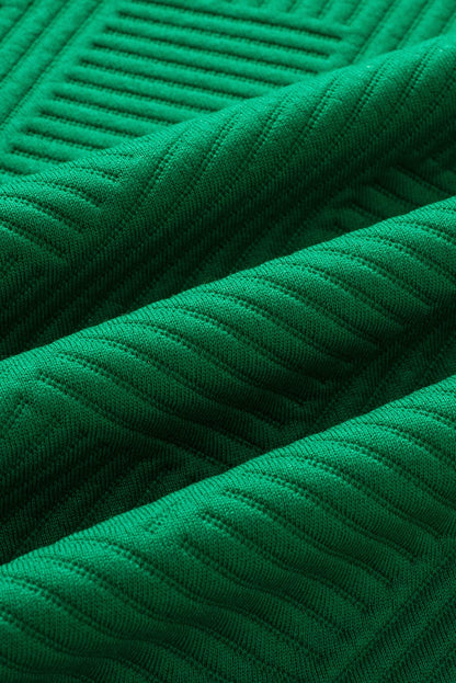 Elegant Dark Green Ruffled Textured Puff Sleeve Blouse