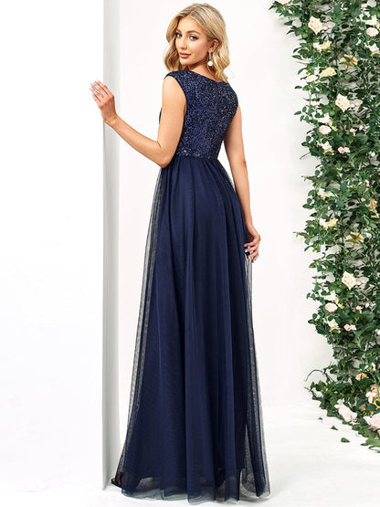 Elegant Deep V Neck A Line Evening Gown