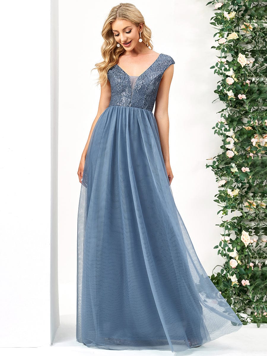 Elegant Deep V Neck A Line Evening Gown