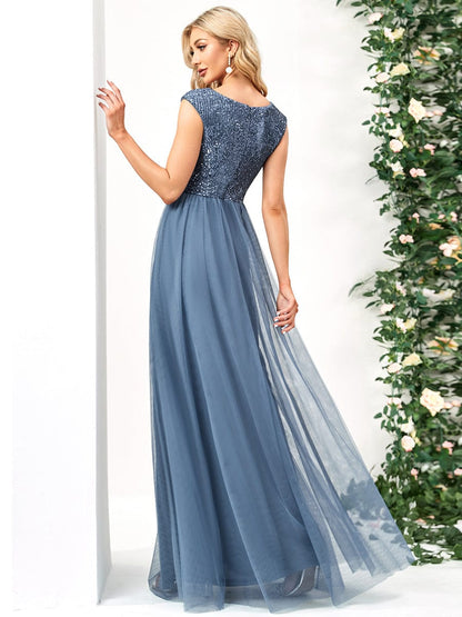 Elegant Deep V Neck A Line Evening Gown