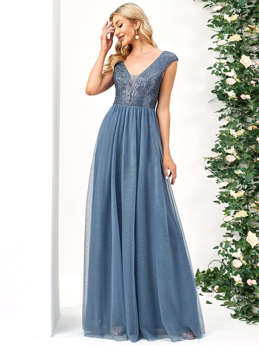Elegant Deep V Neck A Line Evening Gown