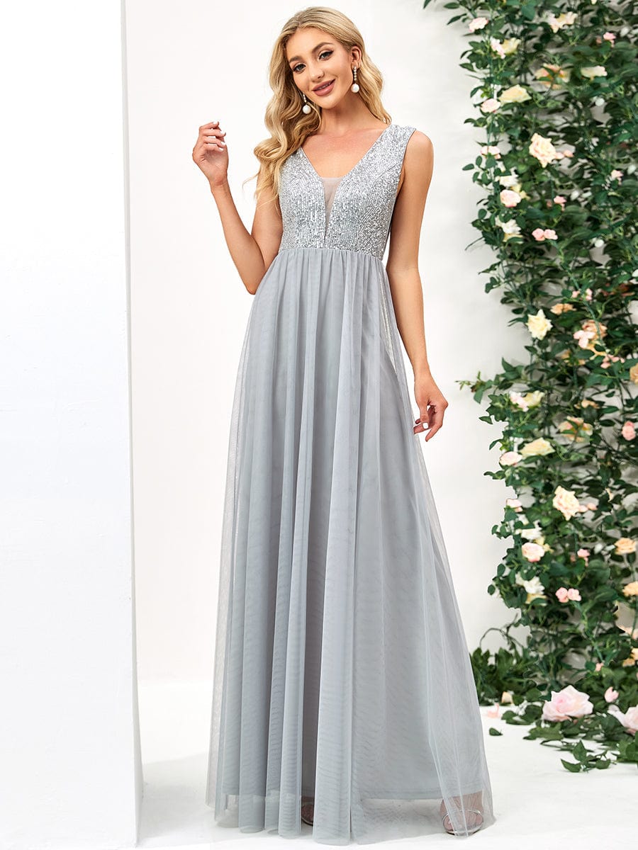 Elegant Deep V Neck A Line Evening Gown